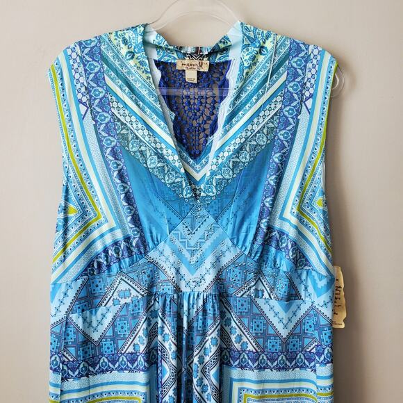 One World Blue Micro Jersey Maxi Dress 1X Boho Crochet Hippie Beach Mermaid  NEW - mordernwear.com